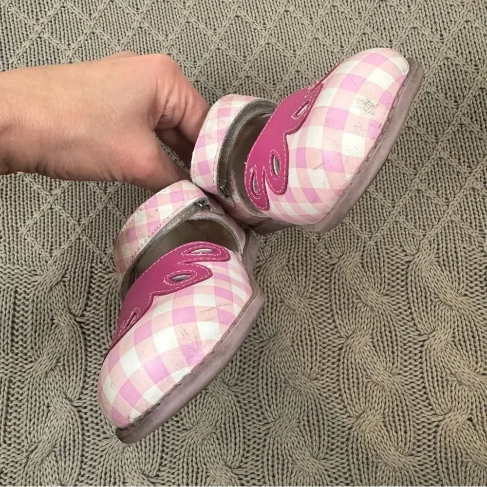 Livie & Luca Matilda Jane Pink Checkered Kids Shoes with Flower Design ~ 10